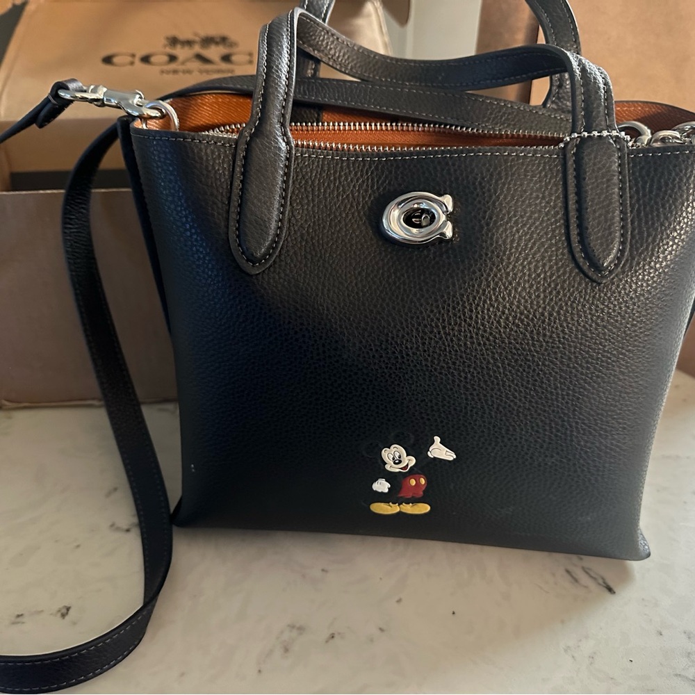 Coach Black Dusney X Willow Satchel with Silver Accents